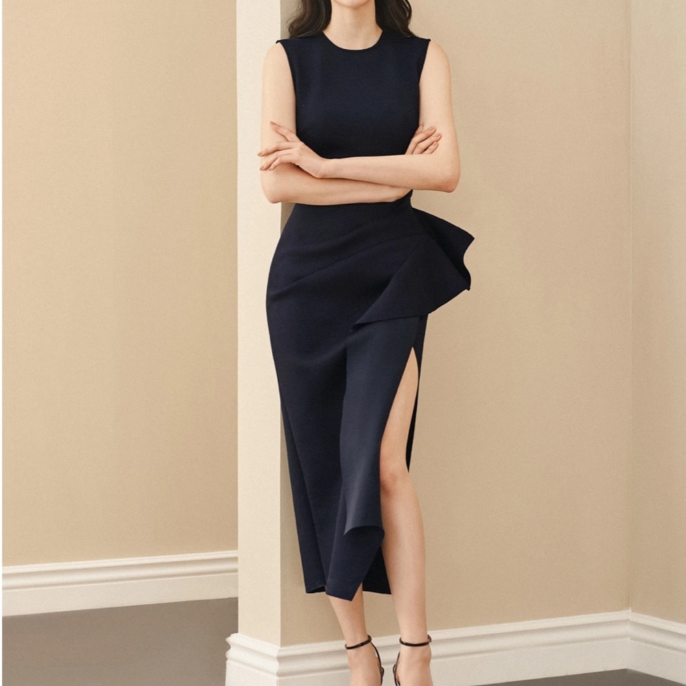 NWT Lane JT navy blue midi dress